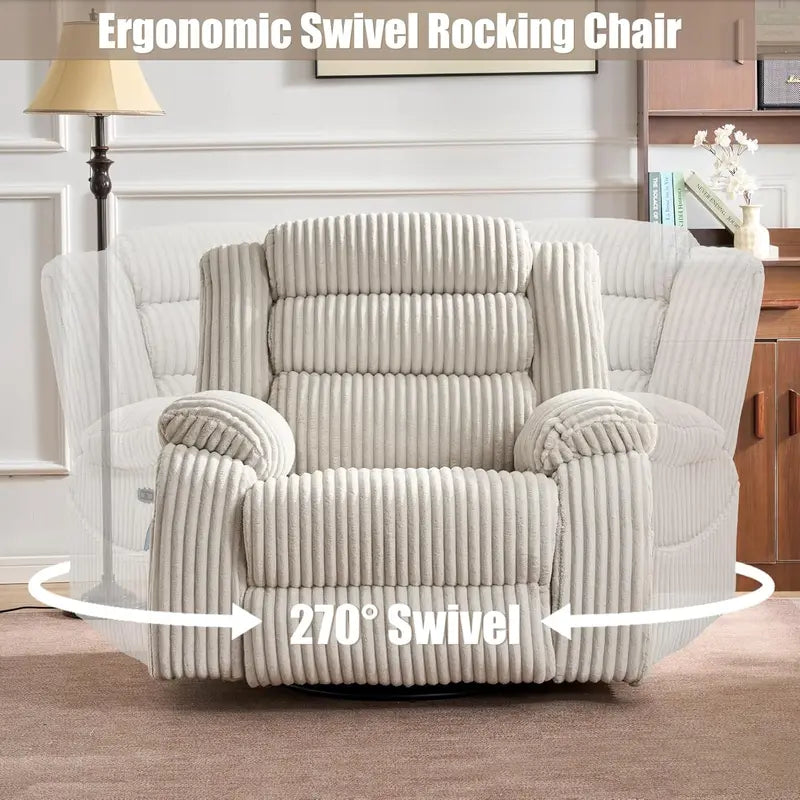 Electric Massage Rocker Chair: Rotating Recliner for Adults with USB Charging & Calorie Tracking