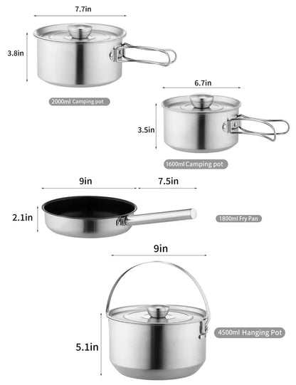 5-Piece Heavy-Duty Camping Cookware Kit with Skillet & Storage Bag