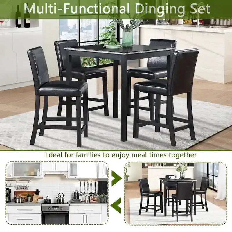 Contemporary 5-Piece Counter-Height Dining Set  Square Table with 4 Upholstered Chairs