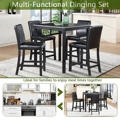 Contemporary 5-Piece Counter-Height Dining Set  Square Table with 4 Upholstered Chairs