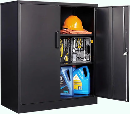 Heavy-Duty Lockable Metal Storage Cabinet  71-Inch Black Steel Unit with Six Shelves for Garage, Office, or Workshop Use