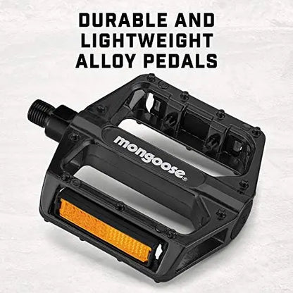 Mongoose Lightweight Durable Alloy Bike Pedals for Adults  1/2″ & 9/16″ Adapters, Reflective Strips, Wide Platform
