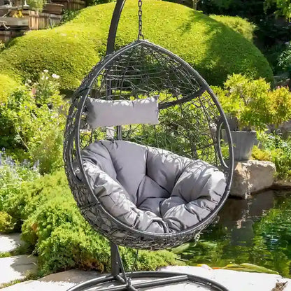 Wicker Hanging Basket Chair  Waterproof Outdoor Hammock Seat, 300 lb Support