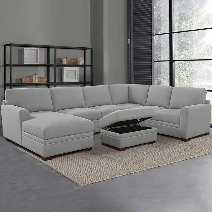 Thomasville Langdon Fabric Sectional  Contemporary Living Room Set with Storage Ottoman