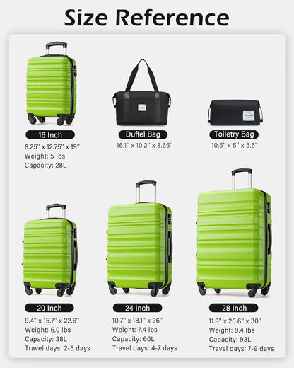 LONG VACATION ABS+PC 6-Piece Luggage Set  Expandable Hardshell Suitcases with YKK Zippers, TSA Locks & 360° Wheels