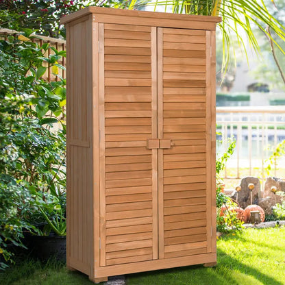 Wooden Outdoor Storage Shed  Rustic Fir Wood Garden Locker with Lockable Shutter Design