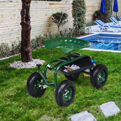 Compact Gardening Scooter Wagon with Wheels for Lawn and Patio Tasks