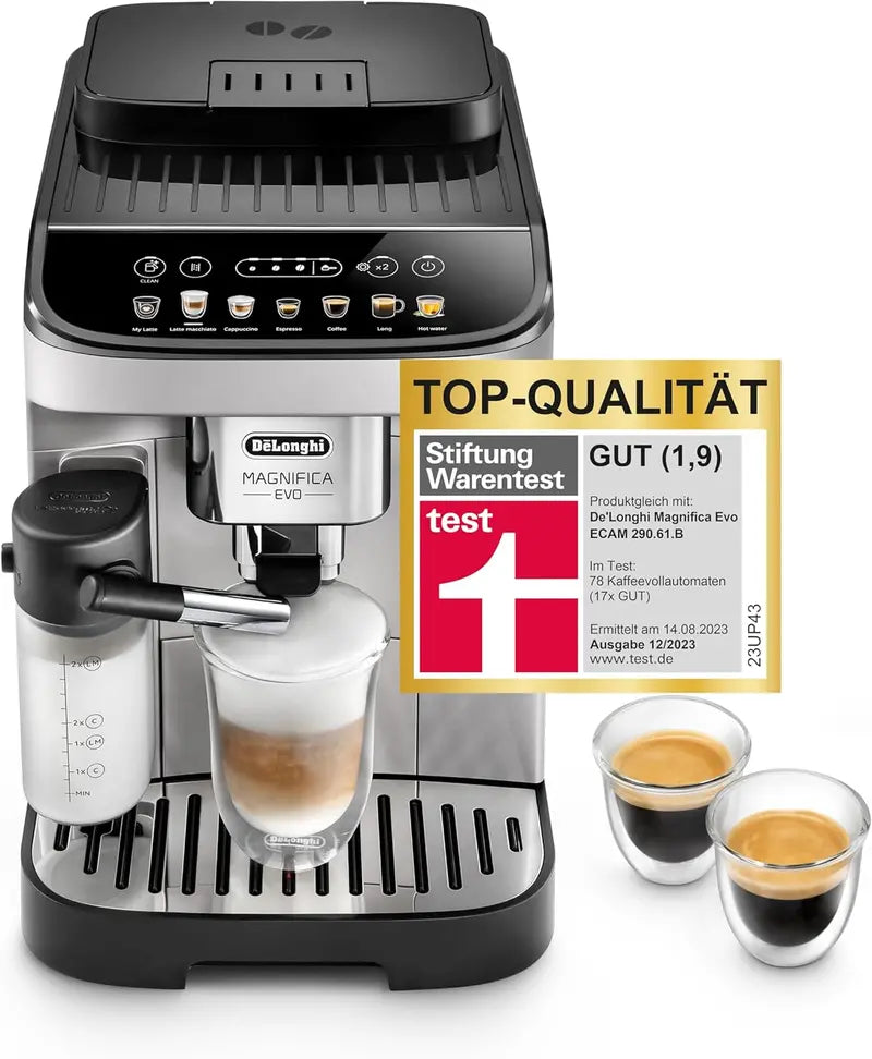 De’Longhi Magnifica Evo ECAM29281.B Fully Automatic Espresso Machine with LatteCrema System, 7 One-Touch Coffee Options, Dual-Boiler Function, Matte Black