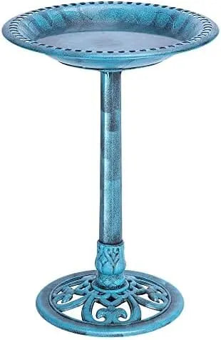 Blue Patina Antique Bird Bath  Lightweight, Weather-Resistant, 20″ Diameter, Sturdy Base for Outdoor Garden