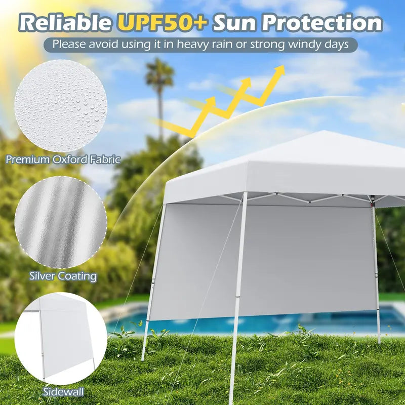8′ x 8′ Pop-Up Canopy Tent with One Zippered Sidewall for Outdoor Use
