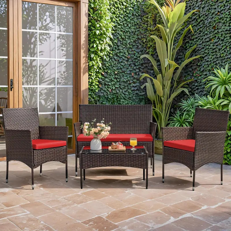 Homall 4-Piece Grey Wicker Patio Set  Versatile Indoor/Outdoor Rattan Furniture for Porch or Garden