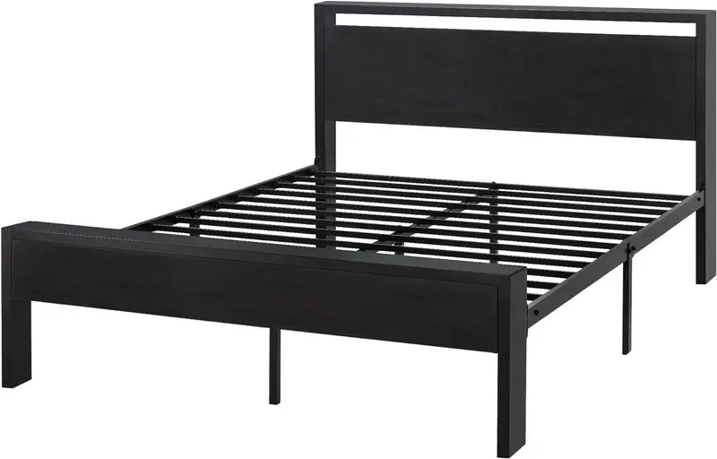 SHA CERLIN Queen Metal Platform Bed  14-Inch Frame with Wooden Headboard &amp; Footboard