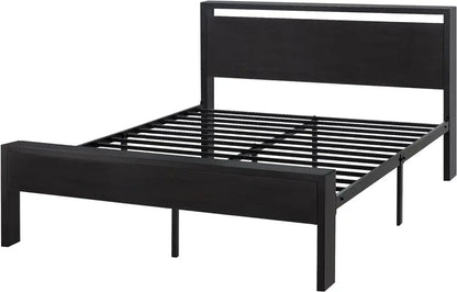 SHA CERLIN Queen Metal Platform Bed  14-Inch Frame with Wooden Headboard &amp; Footboard