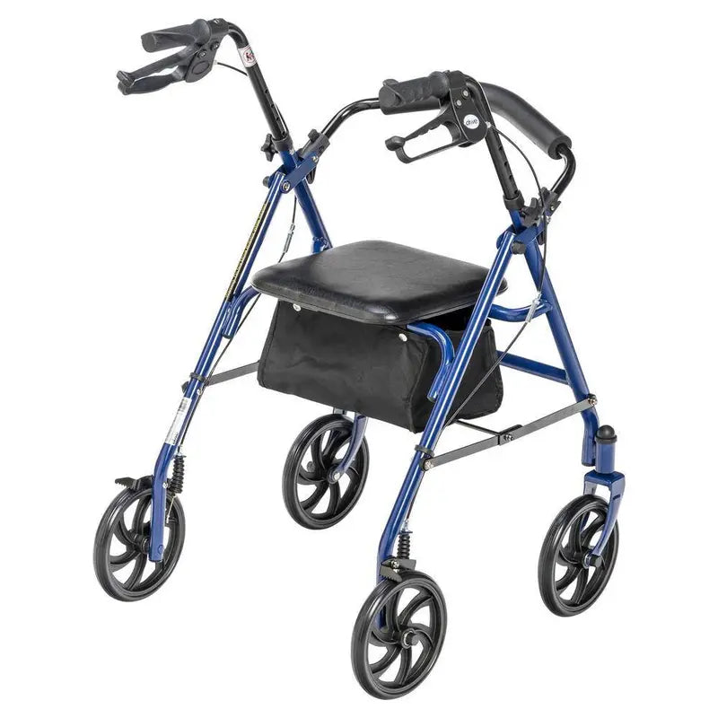 Drive Medical 4-Wheel Rollator Walker, Foldable with Padded Seat & Backrest, Blue