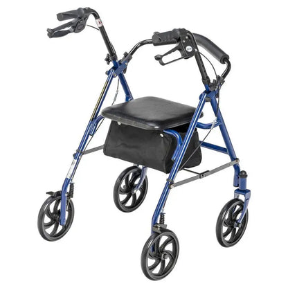 Drive Medical 4-Wheel Rollator Walker, Foldable with Padded Seat & Backrest, Blue