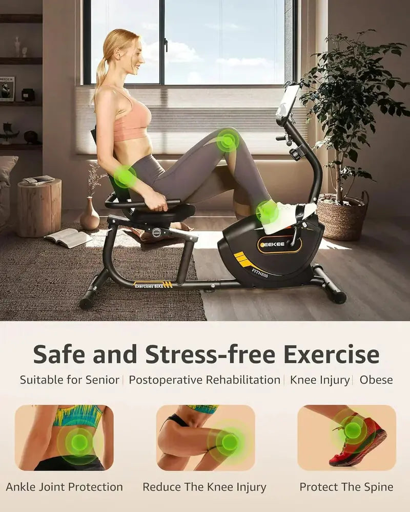 JEEKEE Recumbent Exercise Bike — Low-Impact Magnetic Resistance Bike for Seniors & Home Fitness