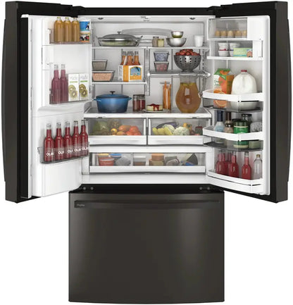 PFE28KBLTS French Door Refrigerator  36-Inch, Black Stainless Steel, Advanced Cooling System