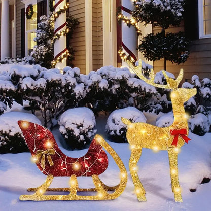 Generic Lighted Reindeer Set  40″ Gold Acrylic Xmas Decor with LED, 2-Piece Outdoor/Indoor Holiday Display