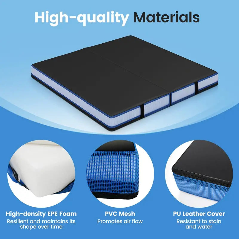Thickened 4′ x 4′ Bi-Fold Fitness Mat  4″ Dense Foam with PU Leather Cover & Transport Handles