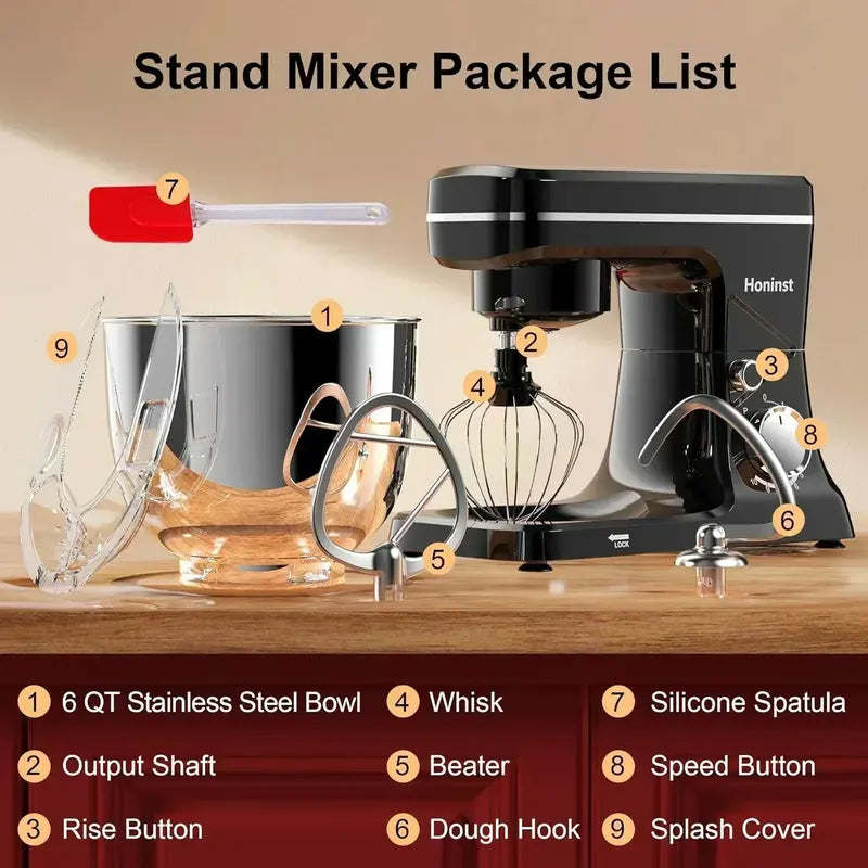 10-Setting Tilt-Head Stand Mixer with 6-Quart Stainless Steel Bowl & 8-in-1 Splash Guard