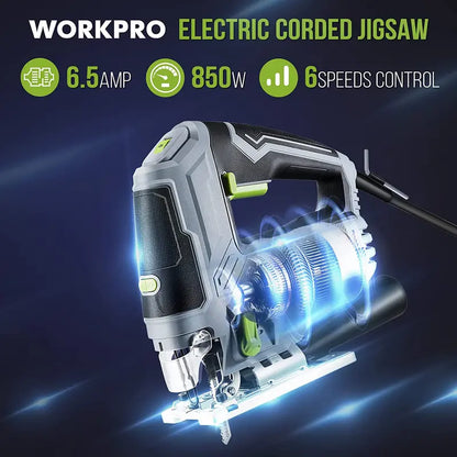 WORKPRO 6.5-Amp Corded Jigsaw  850W Variable-Speed Electric Jig Saw with Tool Kit