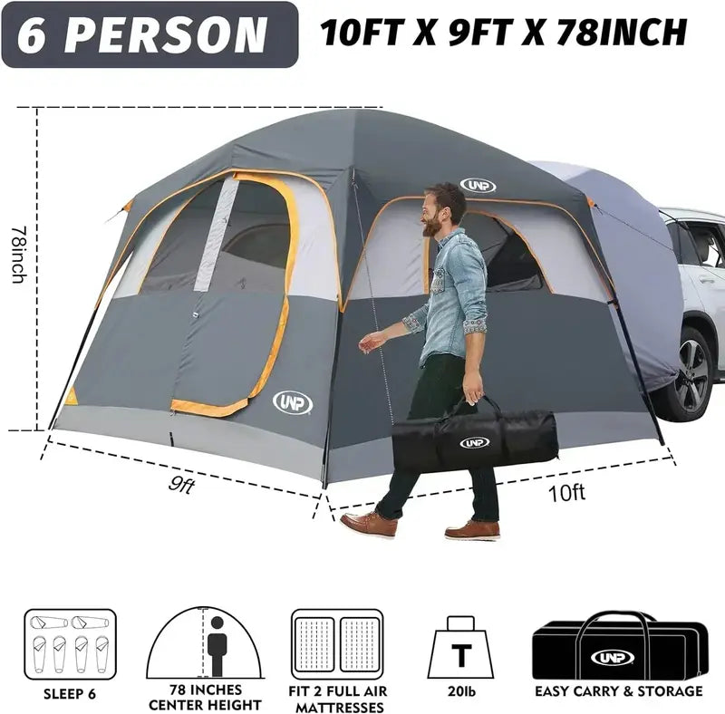 6-Person Tailgate SUV Tent with Rainfly — Quick-Setup 10’x9′ Car Camping Shelter