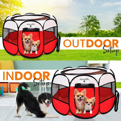 SereneLife 8-Panel Cat Dog Mesh Exercise Playpen Large Portable Foldable Pet Tent