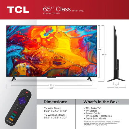 TCL 65″ 4-Series 4K HDR Smart Roku TV  Stunning Picture, Endless Entertainment