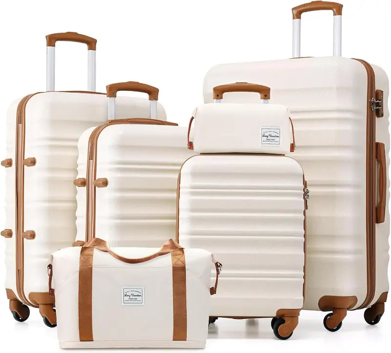 LONG VACATION 6-Piece ABS+PC Hardshell Luggage Set with Spinner Wheels and Carry-On Suitcase