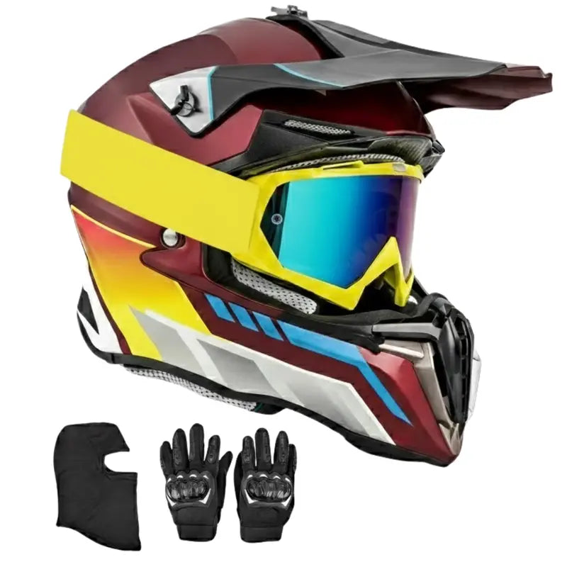Adult ATV Helmet Combo: Full-Face Helmet, Goggles, Gloves, Mask, and Visor