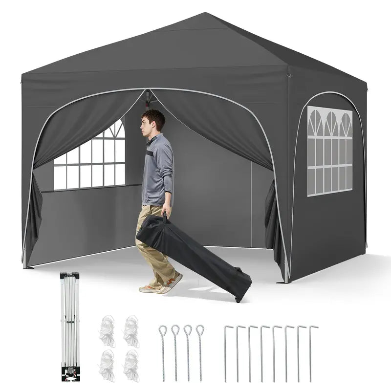 10′ x 10′ Pop-Up Canopy Tent with Four Zippered, Removable Sidewalls