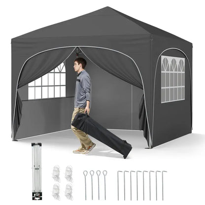 10′ x 10′ Pop-Up Canopy Tent with Four Zippered, Removable Sidewalls