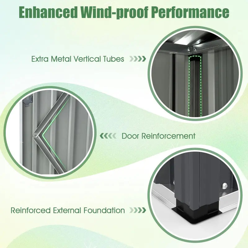5′ x 3′ Compact Metal Storage Shed — Sloped-Roof Tool House with Ventilation & Lockable Door
