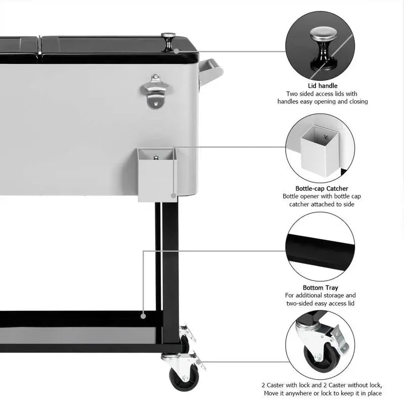 Mobile 80-Quart Party Cooler Cart  Stylish, Wheeled Beverage Bar for Entertaining