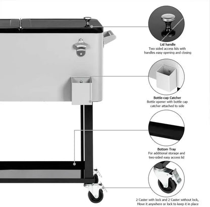 Mobile 80-Quart Party Cooler Cart  Stylish, Wheeled Beverage Bar for Entertaining