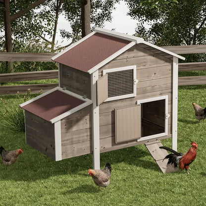 Magshion Outdoor Chicken Coop with Nesting Box, Outdoor Hen House with Slide-Out Tray, Weatherproof Poultry Cage, Rabbit Hutch, Wood Duck House (Natural)