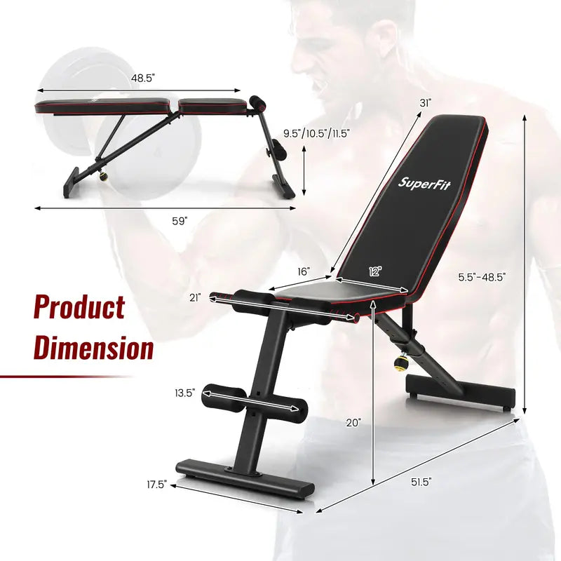 Heavy-Duty Adjustable Weight Bench, Multi-Position Strength Training Station