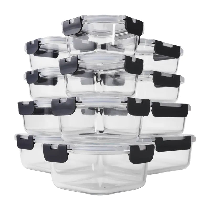 12-Piece Borosilicate Glass Food Storage Set with Airtight Lids & Stackable Design