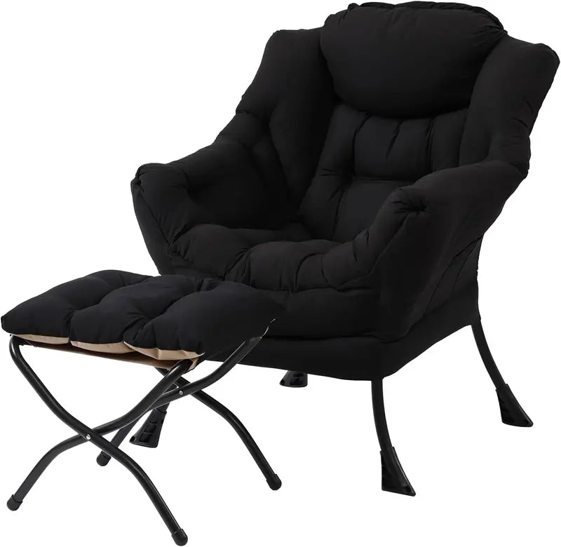 Welnow Compact Lazy Chair with Ottoman  Dark Grey Accent Armchair with Side Pocket & Footrest