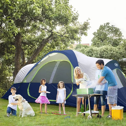 10-Person Family Camping Tent  Easy-Setup, Double-Layer Weatherproof Shelter with 2 Rooms & 5 Mesh Windows (18′ x 9′ x 6.5′)