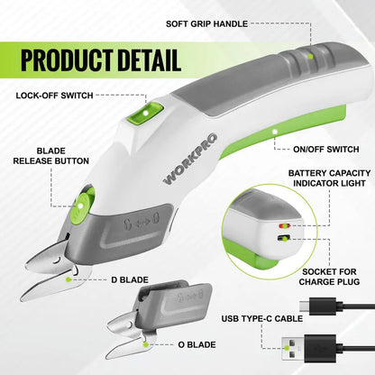 WORKPRO 4V Dual-Blade Cordless Electric Scissors  Rechargeable & Lightweight