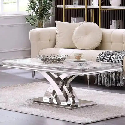 Contemporary Rectangular Coffee Table  48-Inch X-Base Design with Pedestal Support for Living Rooms