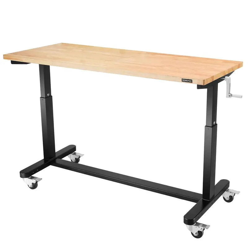 WORKPRO 60-Inch Crank-Adjustable Workbench  Industrial-Strength Table with Leveling Feet and 500-Lb Capacity