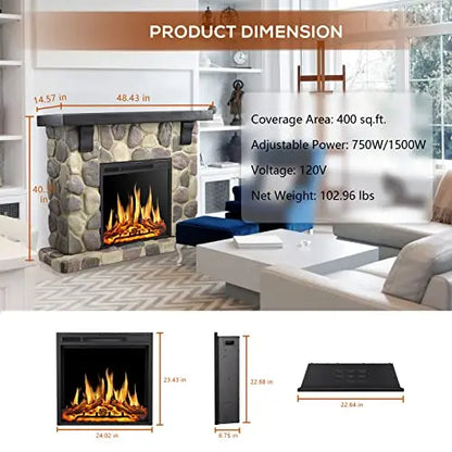 50-Inch Electric Fireplace with Stone Mantel  Y4926 All-in-One Hearth Package