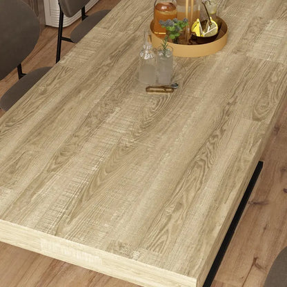 Extendable Oak-and-Black Dining Table  63″ to 78.7″ Rectangular Table with Metal Legs for 68 Guests
