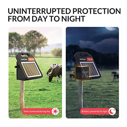 Andmon 10 Miles Solar Electric Fence Charger with Day or Night Mode, 0.11 Joule Portable Solar Fence Charger