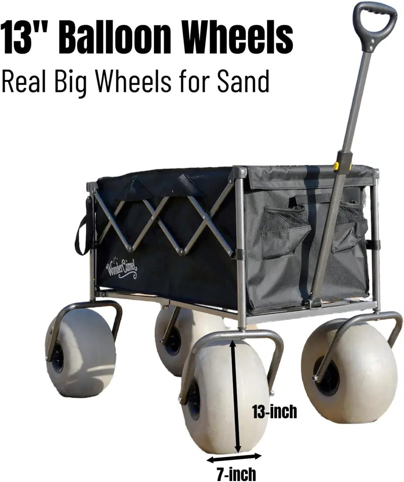 Collapsible All-Terrain Beach Wagon  13″ Balloon Wheels, 185L Capacity, Lightweight & Foldable