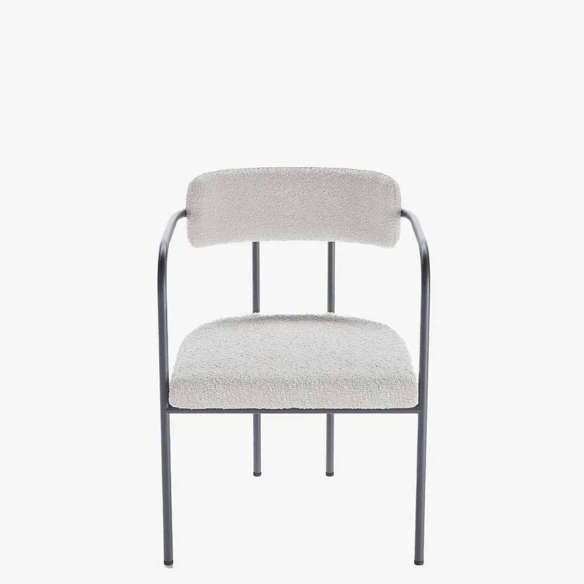 Chaise de salle   manger tapiss e avec accoudoirs, bouclette gris-cr me Barbara