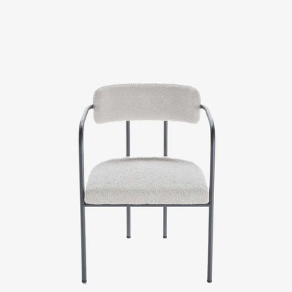 Chaise de salle   manger tapiss e avec accoudoirs, bouclette gris-cr me Barbara