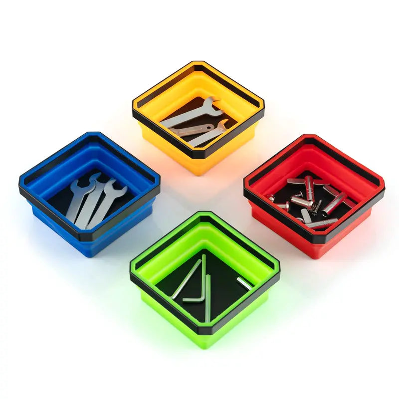 Set of 4 Collapsible Silicone Small-Parts Bowls for Organization
